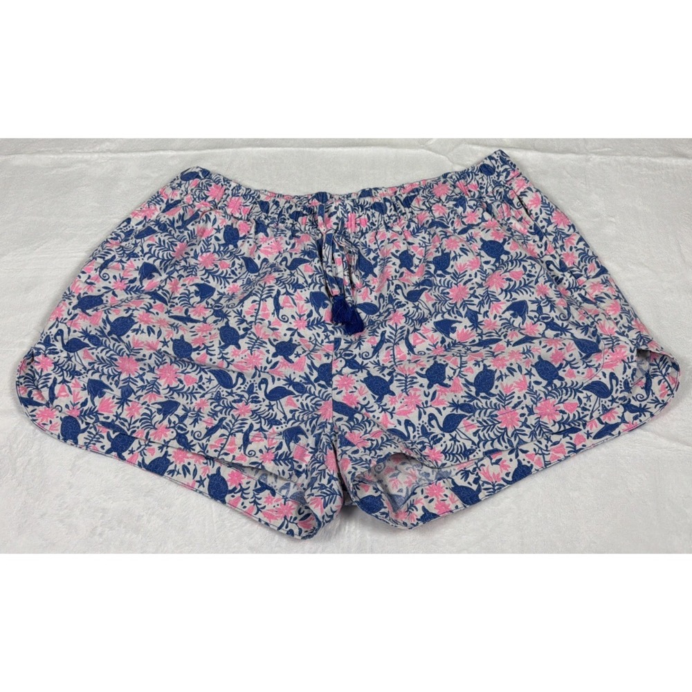 Vineyard Vines Womens Large Blue Pink‎ Linen Pull On Shorts Floral Turtle Print